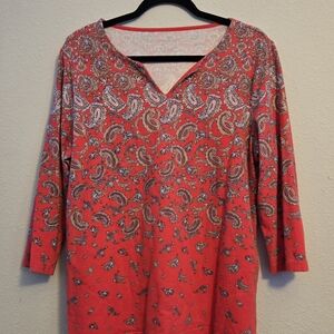 Talbots Large Womens Red and‎ Pink Paisley Top